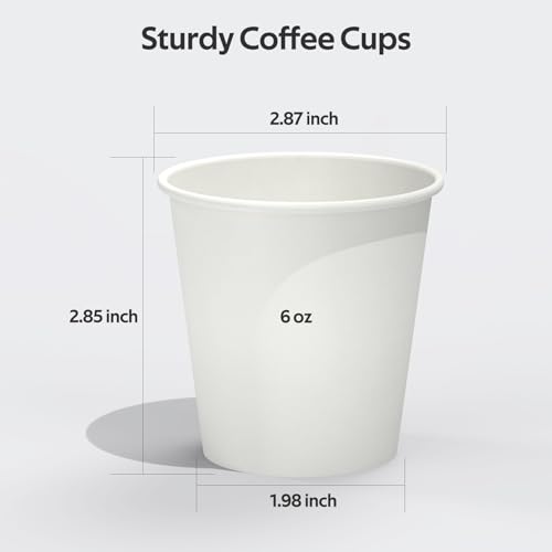 image for Dealusy 100 Count 6 oz Coffee Cups, Leak-Free Food Safe Paper Cups 6 o