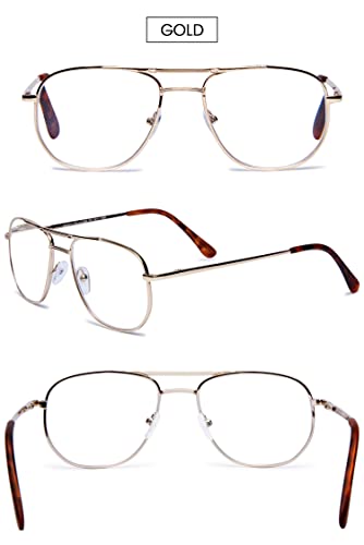 VEVESMUNDO Blue Light Blocking Reading Glasses Pilot Style Metal Frame Large Rectangle Fashion Readers Glasses for Men Women (Gold - Image 3