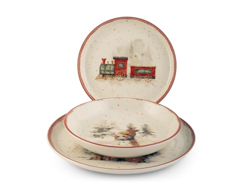 H&H Weihnachts-Tischservice 18 Teile Santa Express aus Steinzeug –...