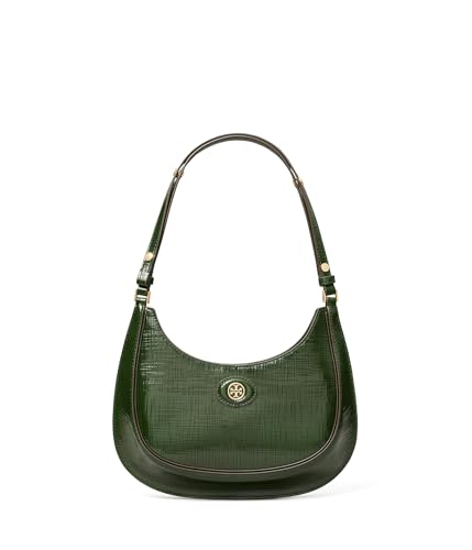 Tory Burch Robinson Crosshatched Convertible Crescent Bag, Evergreen