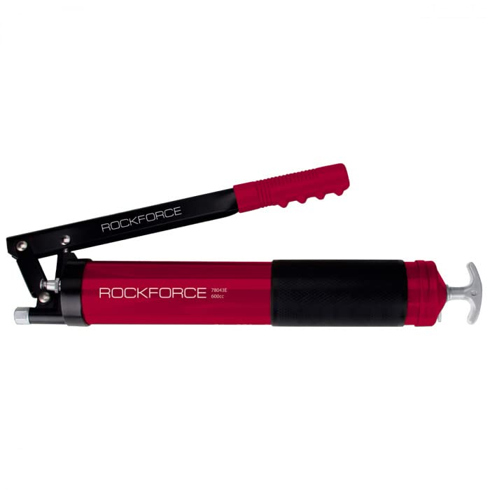 ROCKFORCE Heavy Duty Lever-Action Manual 600ml Grease Gun, Premium Dual Lip Follower with a Rigid (L-150mm) and Flexible (L-280mm) Tips