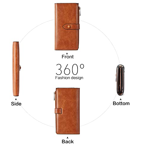 Bostanten Womens Leather Wallets Rfid Blocking Large Capacity Trifold Card Holder Ladies Phone Clutch Brown #TOP6