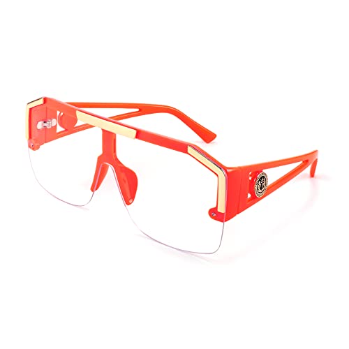 FEISEDY Square Flat Top Shield Sunglasses One Piece Frameless Stylish Women Men UV400 B2765 (Orange Frame, 73)