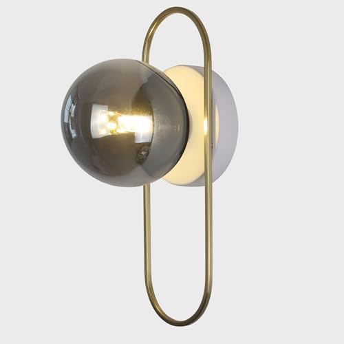 Image of Modern Farmhouse Sconces Wall Lighting Brushed Gold Globe Wall Sconce Smoked Glass Bathroom Vanity Light Brass Sconces Hard Wired