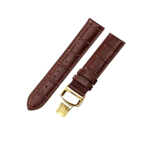 HMFang メンズ レディース ブラック ブラウン 18 20 21 22mm 腕時計ベルト 本革 牛革 防水(Brown-Golden-B1,22mm)