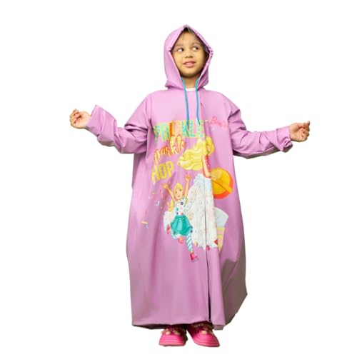 Image of ZEEL Kids Raincoat with Hood | Rain Coat for Girls | Cartoon Printed Rainwear | Barbie Print (EKG501, Purple, 3-4 Years)