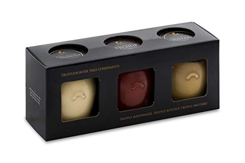 TruffleHunter Real Black Truffle Trio Condiments Selection - Mayonnaise (6.34 Oz) Tomato Ketchup (7.05 Oz) & Dijon Mustard (6.34 Oz) - Gourmet Food Sauce Foodie Gift Box - Vegetarian, Coeliac