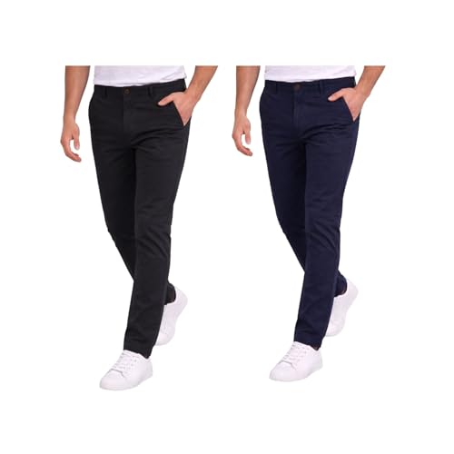 Recopilación de Pantalones Caballero favoritos de las personas. 45 Holstone Paquete de 2 Pantalones Estilo Chino de Gabardina Premium Hombre - Ideales en Uso Casual y la Oficina | Ropa y Moda Caballero - Pantalón de Algodón. (Negro - Azul Marino...