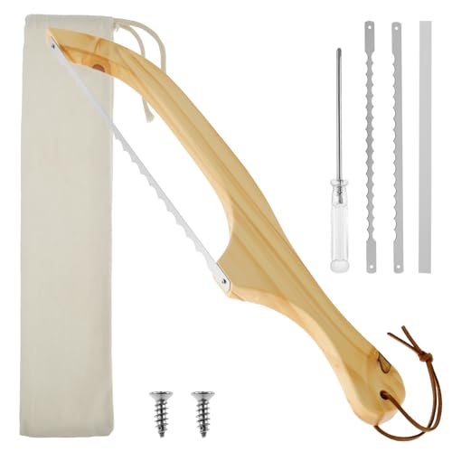 ZJRDYYK Bread Slicer Knife, Sourdough Bread Slicer for Homemade Bread with knife, Bow Bread Knife for Homemade Bread Sourdough, Serrated Bread Cutter, Wooden Sourdough Bread Knife