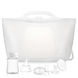 Silicone Travel Bottle Sterilizer Bags | 2000ml Microwave Steam Sterilizer Bags for Baby Bottles, Breast Pump & Pacifiers, Reusable Steam Sterilizing Bags for Travel and Home Use (Clear Milk White)