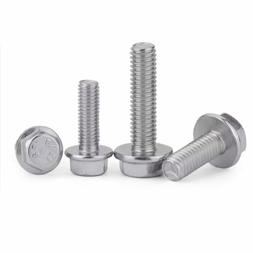 Image of Junter 10pcs M6-1.0 x 50mm A2-70 Flat Bottom Flanged Hex Head Metric Screws | A2 Stainless Steel, Hex Cap Flange Bolt, Flat Bottom, Flanged Hexagon Head, Fully Threaded, Standard Coarse Thread, 5787