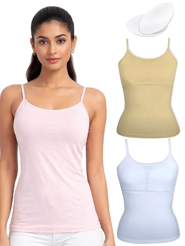 Image of DChica Essentials Padded Camisole Bra for Women, Sleeveless Undershirts Cami Vest with Adjustable Straps, Cotton Camisole Tank Top /Innerwear for Women Solid Pattern