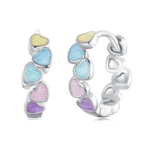 Boucles d'oreilles créoles cœur argent 925 arc-en-ciel élégantes