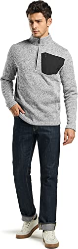 TSLA Men's Quarter Zip Thermal Fleece Lined Sweater, Winter Lightweight Soft Pullover Collar Sweatshirt4
