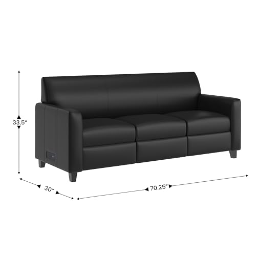 Image of Flash Furniture LeatherSoft Reception Sofa with Left, Black | Charging Station, USB-C Port, AC Outlets, USB Ports