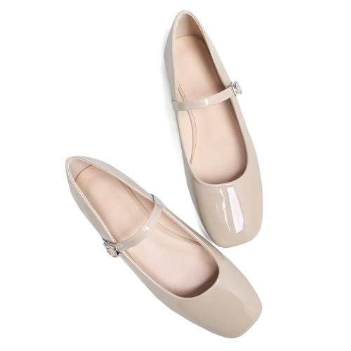 Image of LUXINYU Women's Slip on Flats,Classy Round Toe Solid Classic Mary Jane Ballet Dance Shoes Soft Comfortable PU Flat Shoes