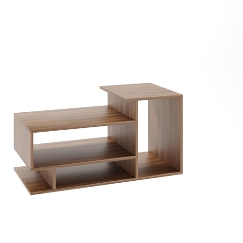 Image of FURNEASER Afaria Modern Engineered Wood Coffee Table with Storage Shelves | Center Table for Living Room & Sofa Area | Multi Level Open Rack Design | DIY Furniture