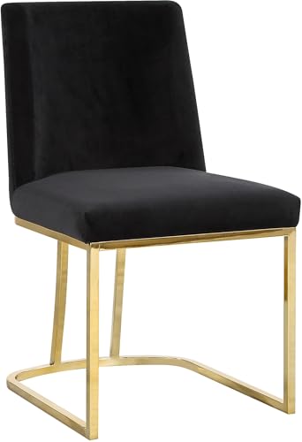 Meridian Furniture Heidi Collection Modern | Contemporary Velvet Upholstered Dining Chair with Polished Gold Metal Frame, Set of 2, 19" W x 23" D x 32" H, Black - Thumbnail 5