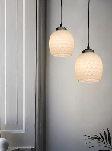 Image of Handmade White Pendent Light, Glass, Ceiling Lamp, Hanging Ceiling Decorative Chandelier, Home Decor Item (Honeycomb Glass) (with Bulb)