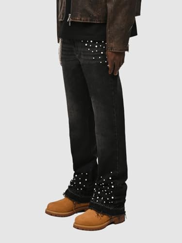 Stacked Jeans Men Slim Fit Straight Leg Jeans Bead Hip Hop Denim Pants Distressed Stretch Biker Jeans4