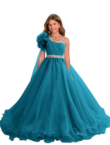 Girls Pageant Dress Long Puffy Tulle Sequin Dress Birthday Party Prom Formal Girls Ball Gown