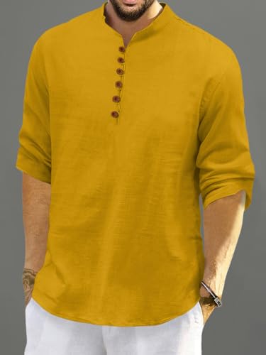 Image of FINIVO FASHION Men's Solid Cotton Blend Regular Fit Straight Kurta with Roll of Sleeve and Classic Collar, Pack of 1
