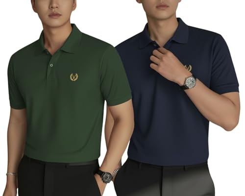 Image of MACK JONNEY Men's Solid Polo T-Shirt | Premium Cotton Blend | Regular Fit | Short Sleeve | Collared Casual Wear|Pack of 2 -MJ-157