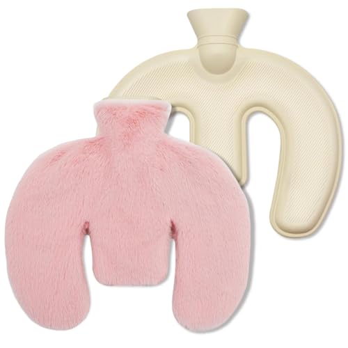 Wärmflasche Nacken & Schulter, 1L U-förmige Nackenwärmflasche mit weichem Bezug, auslaufsicher & langlebig für Wärmetherapie bei Verspannungen...