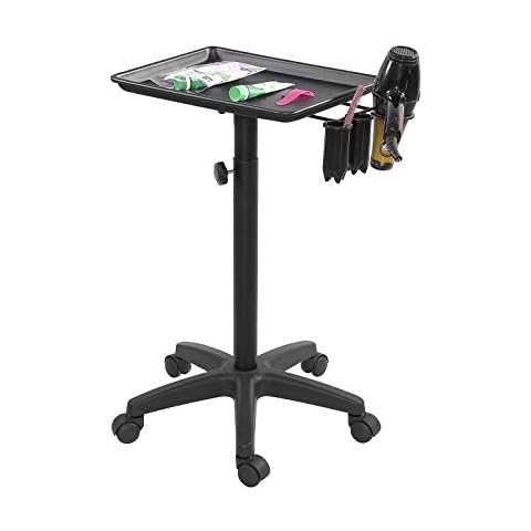 Rolling Metal Salon Tray on Wheels Service Trolley for Tattoo Hair Stylist Medical Home Studio with Hair Dryer Stand Holder Cover