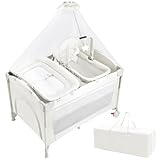 JGIIPOY ベビーベッド 添い寝 折りたたみ おむつ交換台 蚊帳付き 揺りかごプレイヤード マットレス付き キャスター ベビーサークルクーファン 赤ちゃんベッド クーファン 通気 長く使える 誕生日 贈り物 新生児ベッド 出産祝い (ホワイト)