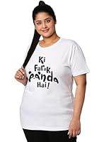 Wear Your Opinion Women's Plus Size Printed Round Neck T-Shirt (Design: Ki Farak Panda,White,XXXXX-Large)