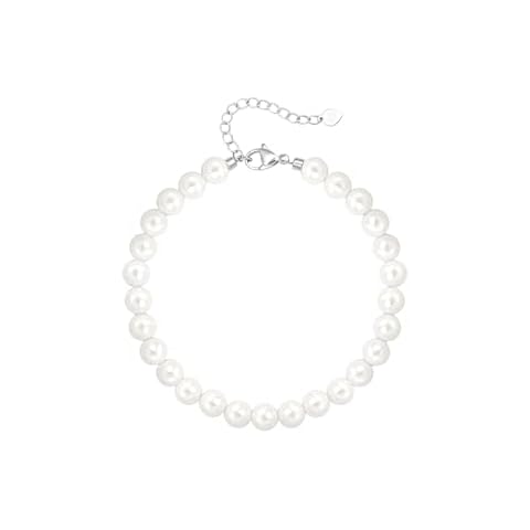 POTESSA Dainty Pearl Bracelet for Women Silver Plated White Pearl Beads Simple Handmade Jewelry Gift Cover
