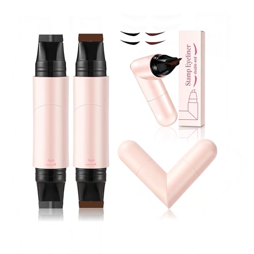 Nberuionre 2 PCS Dual-Ended Eyeliner Stamp Easy to Apply Cat Eye Stamp with L/R Markings Waterproof & Smudge-Resistant Beginner-Friendly Winged Eyeliner (Black & Brown)