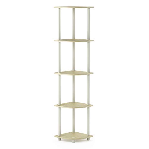 Furinno Turn-N-Tube 5 Tier Corner Display Rack Multipurpose Shelving Unit, Cream Faux Marble/White