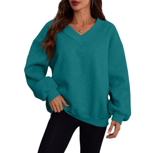 Womens V Neck Sweatshirt Fleece Oversized Sweatshirt Winter Outfits - image 3