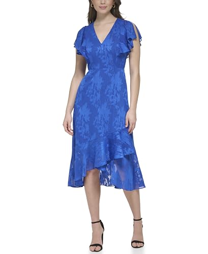 navy blue dress for baby girl Playful and romantic. The Kenzie Ruffle Dress captivates with its chic  off-shoulder silhouette and charming ruffle sleeves, crafted in a premium  linen blend for effortless comfort and style main image 0