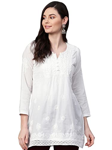Image of Ada Hand Embroidered Lucknowi Chikankari Cotton Top for Women A208704