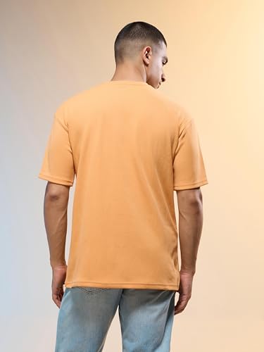 Image of TECHNOSPORT Men Printed Oversized Round Neck T-Shirt with COTFLEX, Dry Fit Sports Tee, Oversized Activewear T-Shirt for Gym, Running, Sports & Casual Wear
