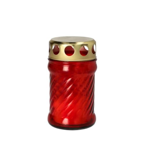 Grablaterne mit Wachsfüllung Ø 6,5 cm · 11,5 cm rot aus Glas