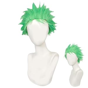 Piece Zoro Cosplay Perücke Grün, Zorro Kostüm Piece Grüne Perücke, Zorro Piece Männer Perücke, Piece Zorro Short Wig Grass Green Fluffy Men, Halloween Cosplay Costume Anime Perücke