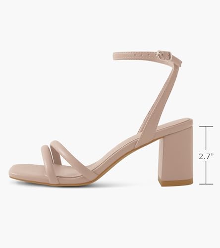 Image of Shoe'N Tale Strappy Heels for Women Square Toe Chunky Block Heels Ankle Buckle Heeled Sandals