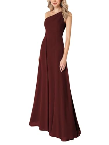 Rjer One Shoulder Bridesmaid Dress Women's Sleeveless Long A-Line Chiffon Formal Evening Party Dresses
