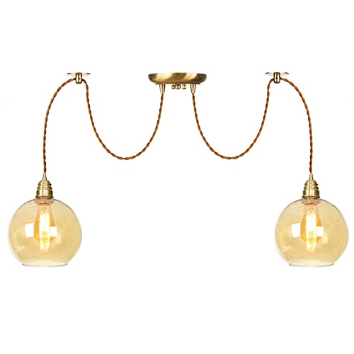 Lampes suspendues en verre ambré HNVBDOPAE, luminaire réglable en laiton doré 8 lumières