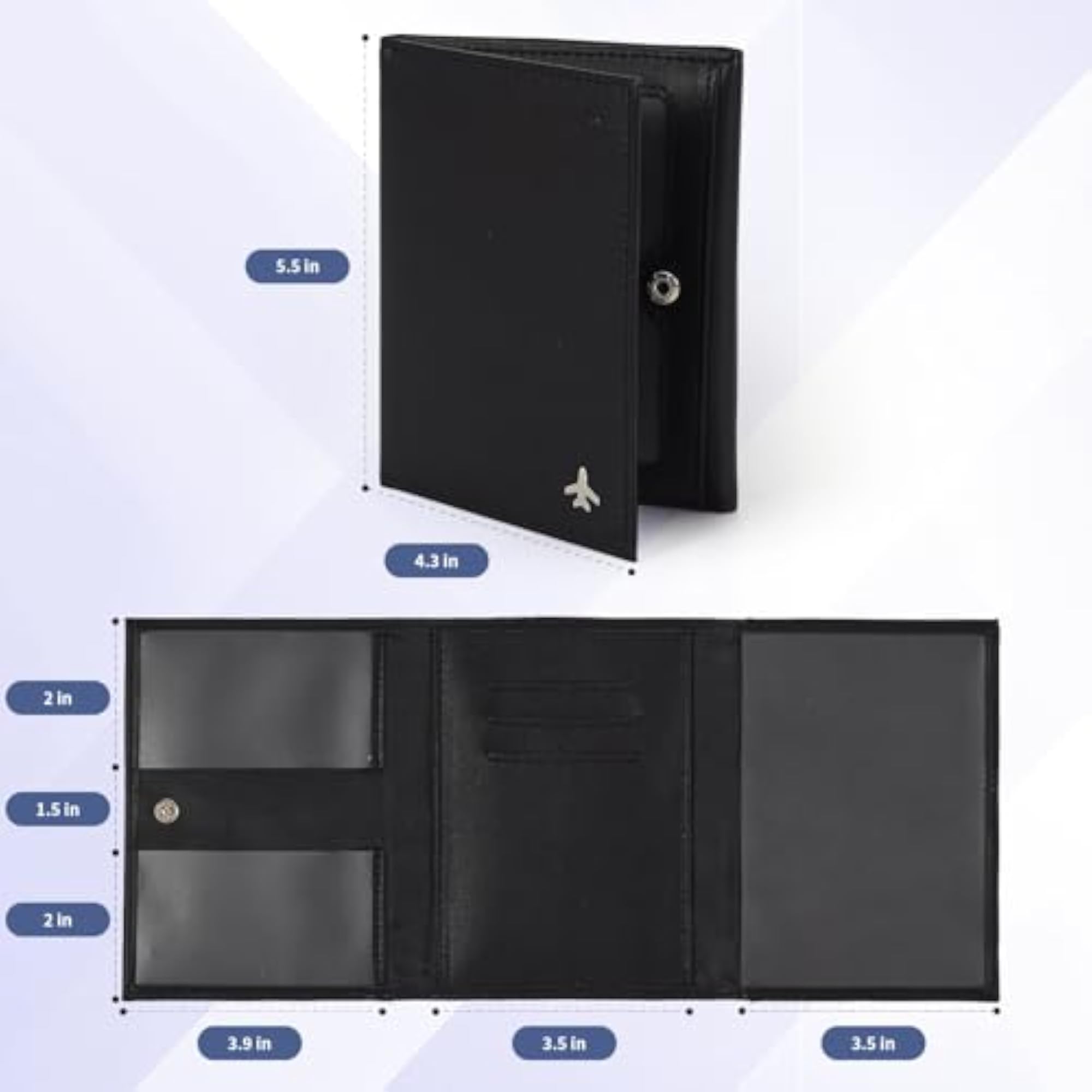 Genuine Leather Pilot Wallet Passport Holder, Black