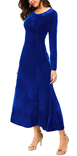 Image of Urban CoCo Women's Elegant Velvet Midi Dress Scoop Neck Long Sleeve Ruched