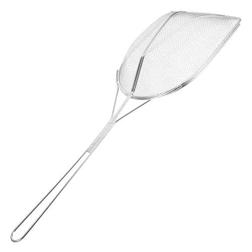 LABRIMP Schiumarola Cucchiaio Filtro Per Olio in Acciaio 304 Quadrato Maglie Fini, Colino Manico Per Friggitrice Uso Cucina Per Pollo e Patatine Fritte