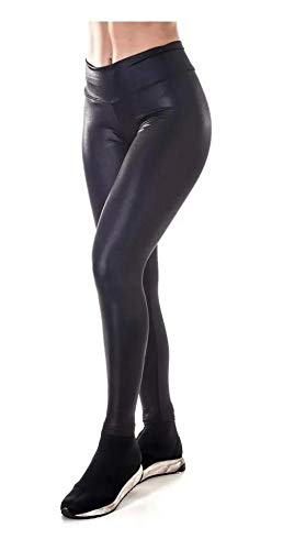 Legging Leg Cirre Fitness Liso Tipo Couro Cintura Alta Feminino Conforto Brilho (GG)