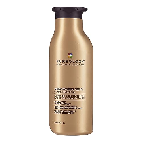 Pureology Nanoworks Gold Shampoo, Hydrating Shampoo For Dry Hair That Needs to be Restored, For All Hair Types including Curly, Coily, and Wavy. Shampoo and Conditioner Set, Vegan, Sulfate-Free