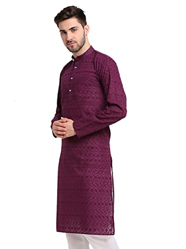 Image of Jompers Men Green Ethnic Embroidered Pure Cotton Kurtas.