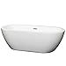 Soho 68 inch Freestanding Bathtub in White with Polished Chrome Drain and Overflow Trim